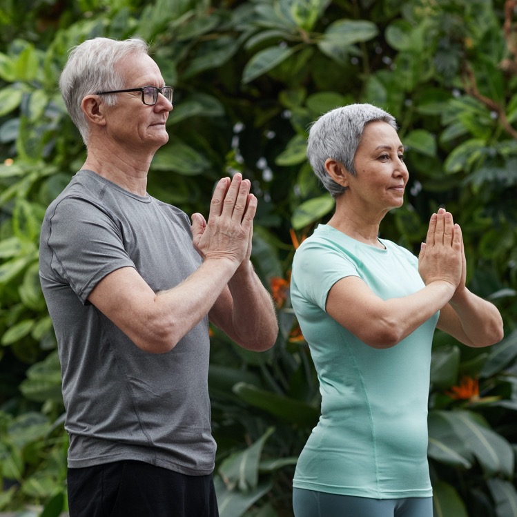 Senior couple stretching